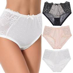 Curve Muse Frauen Packung mit 3 Übergröße Shaper Brief Hipster Spitze Unterhosen Unterwäsche-Schwarz,Weiß,Hautfarben-48/50 von Curve Muse