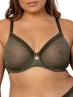 Curvy Couture Damen Durchsichtiger Netz, ungefüttert BH mit voller Abdeckung, Oliven-Wellen, 105E von Curvy Couture