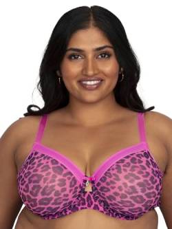 Curvy Couture Damen Durchsichtiger Netzstoff, ungefüttert, sexy, stützend, Übergröße BH mit voller Abdeckung, pink Leopard, 85DD von Curvy Couture