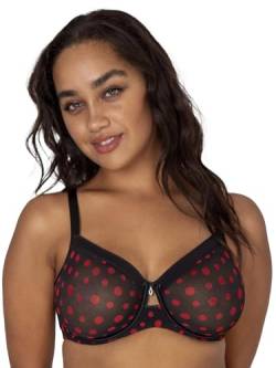 Curvy Couture Damen Sheer Mesh Full Coverage Ungefüttert Bügel Sexy Stützende Übergröße Durchsichtige BHs, Tanzende Punkte, 85E von Curvy Couture