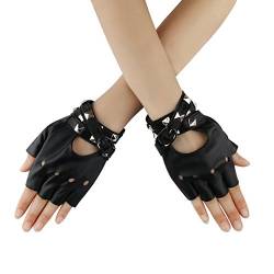 Cusfull Punk Handschuhe Armband mit Nieten Halbfinger aus Kunstleder Kostüm Zubehör Rock Gothic Stil (Schwarz) von Cusfull