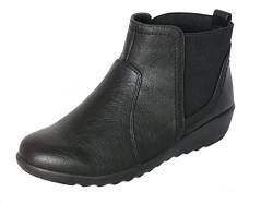 Cushion Walk EEE Wide Fitting Chelsea Boots Slip On Twin Gusset Low Wedge Ankle Boots, Schwarz , 38 EU von Cushion Walk