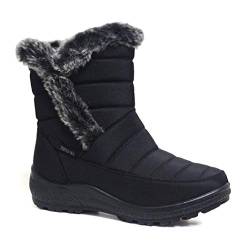 Cushion Walk Thermo-TEX Damen Schneestiefel mit Fellfutter, kuschelig, warm, modische Stiefeletten, - Schwarz (gesteppt) - Größe: 37 EU von Cushion Walk