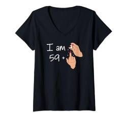 I Am 59 + 1 Middle Finger Shirt I Am 59 Plus, 60th bday 1963 T-Shirt mit V-Ausschnitt von Custom Birthday Costume w/ Age plus Middle Finger