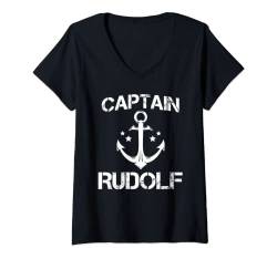 Damen Captain Rudolf Lustiges Geburtstagsgeschenk T-Shirt mit V-Ausschnitt von Custom Yacht Sailor Christmas Hat Skipper For Men