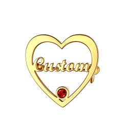 Anpassbarer Namensbrosche in Herzform mit Geburtsstein Buchstaben Brosche Pin mit Gravur in Gold Geschenk für Weihnachten Geburtstag Hochzeit von Custom4U