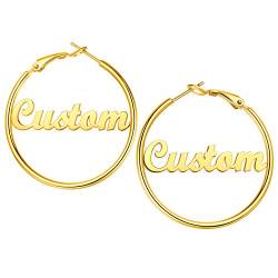 Creolen Edelstahl 50mm Durchmesser Große Ohrringe für Damen/Frauen Creolen Ohrringe mit Personalisiert Name 18K Vergoldet Huggie Kreolen von Custom4U
