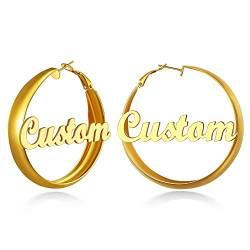 Creolen Edelstahl Groß Ohrringe 40mm Groß Runde Kreolen Ohrringe Kreolen 18K Vergoldet Huggie Kreolen mit Namen Anpassen für Damen von Custom4U