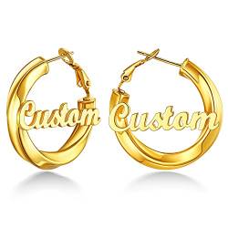 Creolen Edelstahl Ohrringe 60mm Große 18K Vergoldet Ohrringe mit Vierkantrohr Twist Personalisierte Groß Runde Kreolen Ohrschmuck für Mädchen/Frauen von Custom4U