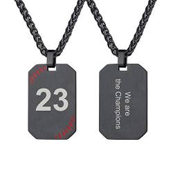 Custom4U 316L Edelstahl Militär Armee Erkennungsmarke Anhänger mit Eigenem Namen Gravierbare Baseballmuster Achteck Dog Tag Namensschild Anhänger Halskette in Schwarz mit 55cm+5cm Kette von Custom4U