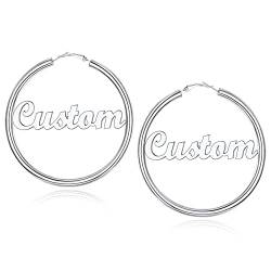 Custom4U 5mm Hohlrohr Ohrringe Damen Creolen Edesltahl 40mm Groß Ohrringe Personalisierte Huggie Kreolen Silberfarbe für Frauen Mama Schwester Mädchen Freunde von Custom4U