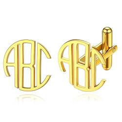 Custom4U Benutzerdefinierte Manschettenknöpfe Herren Edelstahl mit Eigenem Namen Vintage 2X Manschettenknöpfe Cufflinks Gold für Hemden Mode Cufflinks-Accessoires von Custom4U