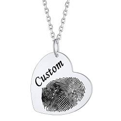 Custom4U Fingerabdruck Kette Herzanhänger mit Namegravur 925 Sterling Silber Damen Namenskette mit Fingerabdruck Fußabdruck Memorial Geschenke für Geburtstag Weihnachten Muttertag von Custom4U