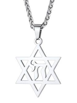 Custom4U Hebräische Chai Kette Damen Herren Jüdischer Davidstern Halskette Edelstahl Hebräisch Namenskette Geschenke für Weihnachten Geburtstag von Custom4U