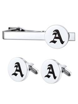 Custom4U Herren Krawattenklammer Set Personalisierte Manschettenknöpfe & Krawattenklammern Set mit Textgravur Edelstahl Krawattennadel Cufflinks Set Silber für Anzug Hemd von Custom4U