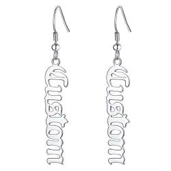 Custom4U Personalisierbare Namen-Ohrringe aus Edelstahl 316L Modeschmuck für Frauen, Ohrringe, Herz/Stern/Wolke/Mond/Geometrisch/Rund für Kinder gerade Silber von Custom4U