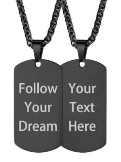 Custom4U Personalisierte Herren Dog Tag Anhänger mit Namegravur Edelstahl Militärischen Erkennungsmarke Halskette in Schwarz mit 50cm+5cm Twistkette Geschenke für Vater Freund Paar von Custom4U