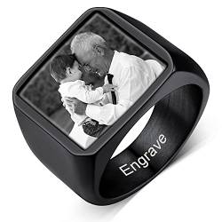 Custom4U Personalisierter Herren Männer Foto Ring Punk Bild Siegelring Fingerring mit Eigenem Gravur für Ehering Verlobungsring Lifestyle-Ring Memorial Modeschmuck Geschenk von Custom4U