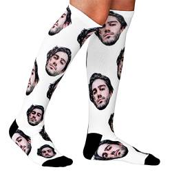 Custom4U Socken mit Gesicht personalisiert Lustige Socken mit Foto Gesicht Weiße Weihnachtenssocken für Freund Freundin Mutter Vater Schwester Herren Damen Tiere von Custom4U