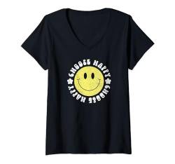Damen Smile Face Retro Choose Happy Cute Peace Positive Damen 70er T-Shirt mit V-Ausschnitt von Cute 80s Smile Happy Tee