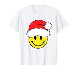 Gelbes Smiley-Gesicht Weihnachten Shirt Nikolausmütze Xmas Happy Face T-Shirt von Cute 80s Smile Happy Tee