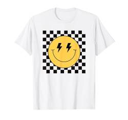 Gelbes lächelndes Gesicht, niedlich, kariert, Frieden, lächelnd, glückliches Gesicht T-Shirt von Cute 80s Smile Happy Tee