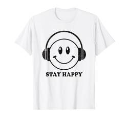 Kopfhörer Happy Face Shirt Positive Zitat Cute Smile Face T-Shirt von Cute 80s Smile Happy Tee