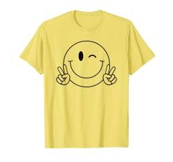 Winking Smile Face Peace Shirt Süßes Happy Wink Smiling Face T-Shirt von Cute 80s Smile Happy Tee