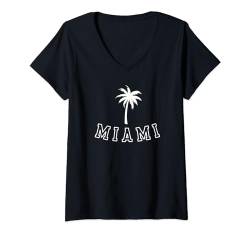Damen Männer Frauen Loves the Miami Palm Tree Brief Print Vintage T-Shirt mit V-Ausschnitt von Cute Colorful Art Patterns Designs