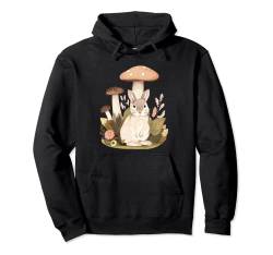 Kaninchen mit Pilzen in Cottagecore Aesthetic Pullover Hoodie von Cute Cottagecore Aesthetic Nature Designs