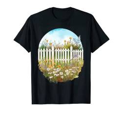 Wiese mit Wildblumen und einem Zaun Cottagecore T-Shirt von Cute Cottagecore Aesthetic Nature Designs