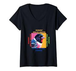 Damen Dunkeläugiger Junco im Pop-Art-Stil für dunkeläugige Junco-Liebhaber T-Shirt mit V-Ausschnitt von Cute Funny Novelty Gifts