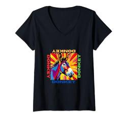 Damen Esel im Pop Art Stil Malerei für Eselliebhaber Männer Frauen T-Shirt mit V-Ausschnitt von Cute Funny Novelty Gifts