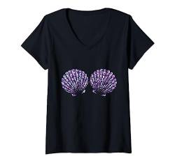 Lila Violet Shells Meerjungfrau BH T-Shirt mit V-Ausschnitt von Cute Mermaid Shell Bra By Giggi