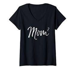 Damen Cute Mom of 2 Gift Funny Second Child Announcement Mom^2 T-Shirt mit V-Ausschnitt von Cute Mom Shirts Mother's Day Gifts Design Studio