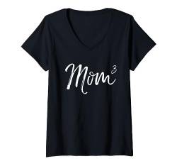 Damen Mom Cubed Triplet Mom of 3 Third Child Ankündigung Mom^3 T-Shirt mit V-Ausschnitt von Cute Mom Shirts Mother's Day Gifts Design Studio