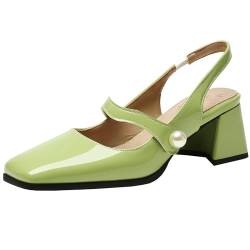 CuteFlats Damen Elegante Slingback-Sandalen mit Klobigen Absätzen für Lässige Anlässe (Grün, 35) von CuteFlats