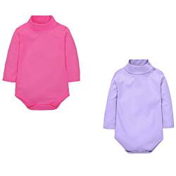 CuteOn 2 Packs Unisex Baby Spielanzug Polo Neck Langarm Baumwolle Kinder Bodysuit Rose + Lila 12 Monate von CuteOn