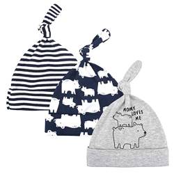 CuteOn 3 Pack Baby Beanie Knoten Hut Neugeboren Jungen Mädchen Baumwolle Einstellbar Kappe zum Baby 0-6 Monate von CuteOn