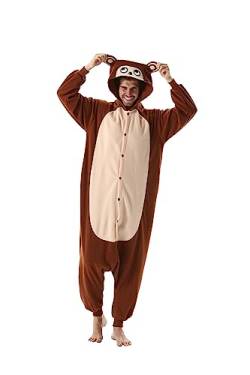 CuteOn Erwachsene Tier Jumpsuits Partei Pyjamas Dame Halloween Onesie Cartoon Performance Kostüme Pyjama Herren Loungewear-AFFE-Braun-XL von CuteOn