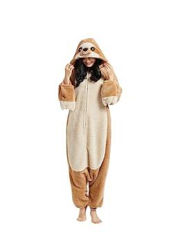 CuteOn Jumpsuit Tier Karneval Kostüm Partei Sleepsuit Cosplay Pyjamas Karikatur Onesie Damen Schlafanzug Erwachsene Unisex Nachtwäsche-Faultier-S von CuteOn