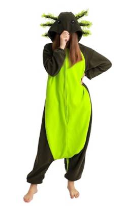 CuteOn Jumpsuit Tier Karneval Kostüm Partei Sleepsuit Cosplay Pyjamas Karikatur Onesie Damen Schlafanzug Erwachsene Unisex Nachtwäsche-Molch-Grün-XL von CuteOn