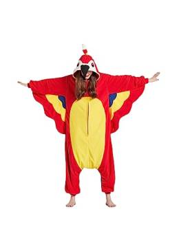 CuteOn Jumpsuit Tier Karneval Kostüm Partei Sleepsuit Cosplay Pyjamas Karikatur Onesie Damen Schlafanzug Erwachsene Unisex Nachtwäsche-Papagei-Rot-M von CuteOn