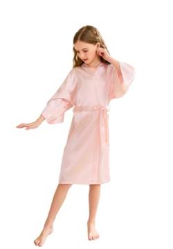CuteOn Kinder Kids Satin Seide Kimono Robe Bademantel Morgenmantel Nachtwäsche für Spa Hochzeit Geburtstagsparty Kleid Rosa Größe 10 - (Höhe 115-130cm) von CuteOn
