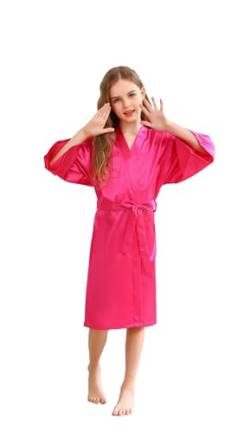 CuteOn Kinder Kids Satin Seide Kimono Robe Bademantel Morgenmantel Nachtwäsche für Spa Hochzeit Geburtstagsparty Kleid Rosen-Rot Größe 14 - (Höhe 145-160cm) von CuteOn