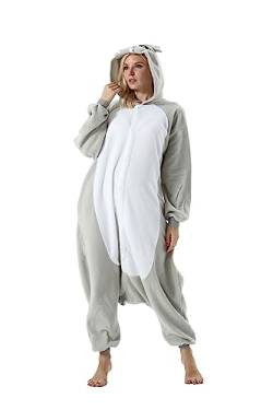 CuteOn Onesie Damen Tier Karneval Kostüm Sleepsuit Cosplay Pyjamas Einteiler Pyjama Herr Schlafanzug Erwachsene Unisex Nachtwäsche-Nilpferd-Grau-XL von CuteOn