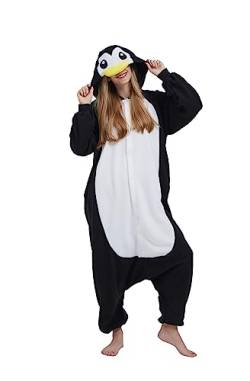 CuteOn Onesie Damen Tier Karneval Kostüm Sleepsuit Cosplay Pyjamas Einteiler Pyjama Herr Schlafanzug Erwachsene Unisex Nachtwäsche-Pinguin-Schwarz-XL von CuteOn