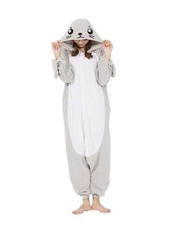 CuteOn Onesie Damen Tier Karneval Kostüm Sleepsuit Cosplay Pyjamas Einteiler Pyjama Herr Schlafanzug Erwachsene Unisex Nachtwäsche-Seehund-S von CuteOn