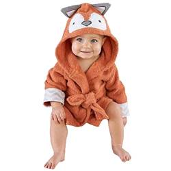 CuteOn Unisex Baby Kinder Karikatur Tier Flanell Kapuzen Bademantel Pyjamas Nachtwäsche Fuchs 90cm von CuteOn