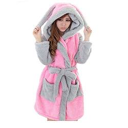 CuteOn Unisex Ehepaar Damen Herren Karikatur Tier Coral Fleece Mit Kapuze Wickeln Morgenmantel Nachtwäsche Bademantel Cosplay Hase Medium von CuteOn